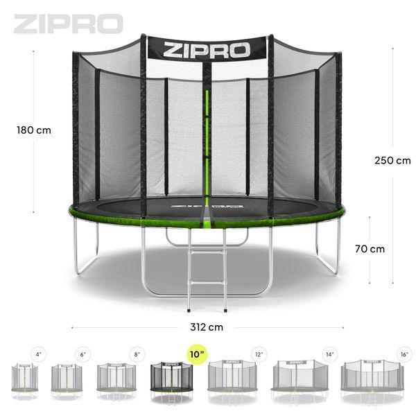 Батут Zipro Jump Pro із зовнішньою сіткою 10 футів 312 см чорно-зелений