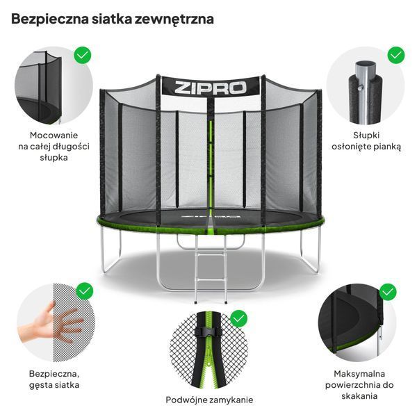 Батут Zipro Jump Pro із зовнішньою сіткою 10 футів 312 см чорно-зелений